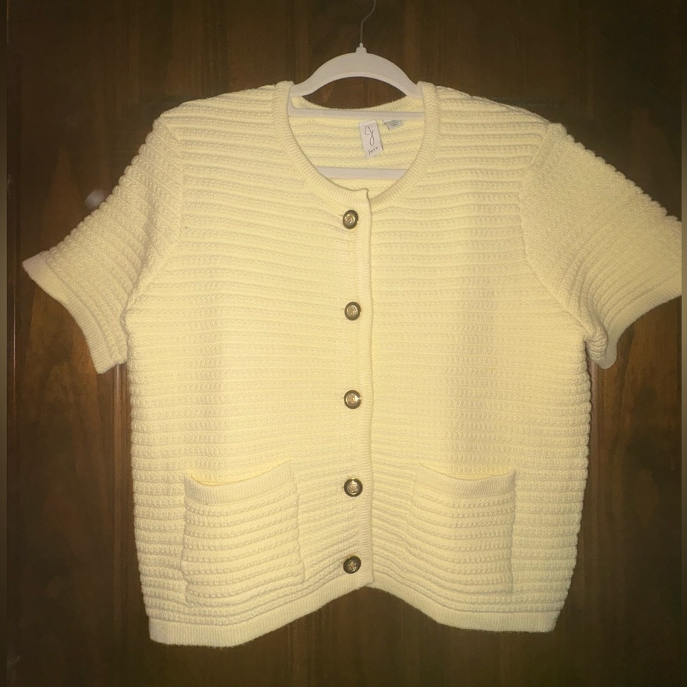 Joie Soft Lemon Knit Top with Vintage Buttons